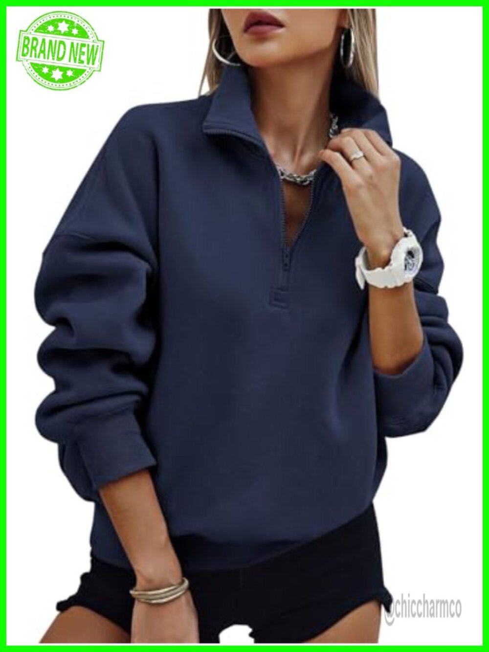 Oversized Half Zip Sweatshirt Fleece Lined Pullover Hoodie Women's